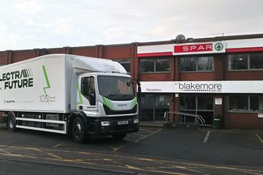 Electric lorry outside A.F. Blakemore head office