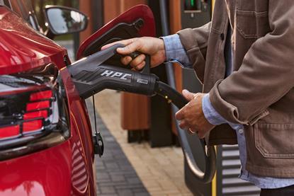 Close up of charging at Fastned hub