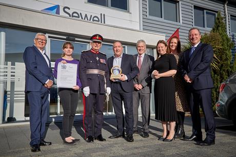Sewell on the go directors are presented with their King's Award by the Lord-Lieutenant