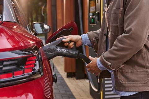 Close up of charging at Fastned hub