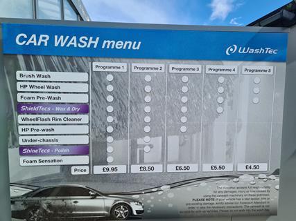 budgens frilford car wash menu