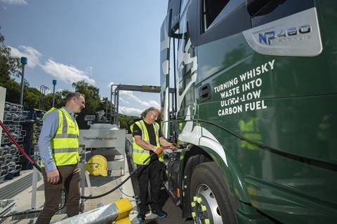 Glenfiddich rRefuelling trucks with distilleries director  Stuart Watts