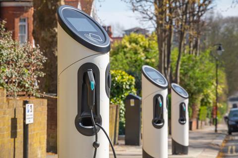 Electric car chargers on London street