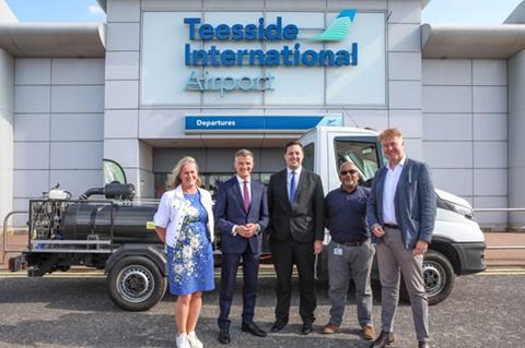 from left to right, are ULEMCo managing director Amanda Lyne; transport secretary Mark Harper; Tees Valley mayor Ben Houchen; IVe chief executive Ram Gokal; and Element 2 chief executive Tim Harper