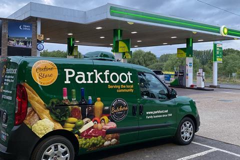 FT retailer Parkfoot Garage online shopping van on forecourt