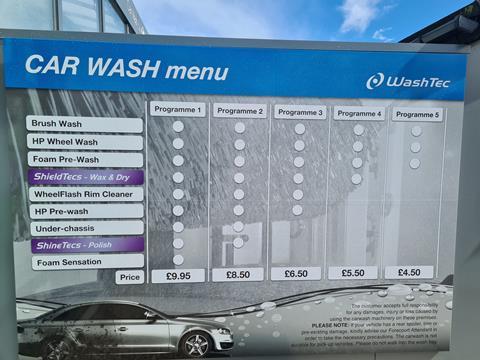 budgens frilford car wash menu