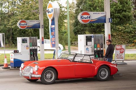 Colin Caygill, member of the Durham MG and Classic Car Club, fuels up his MGA