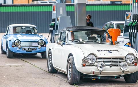Triumph TRs made an impressive display on the Gulf Lichfield forecourt.