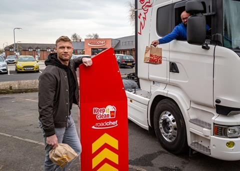 Roadchef Freddie Flintoff bins