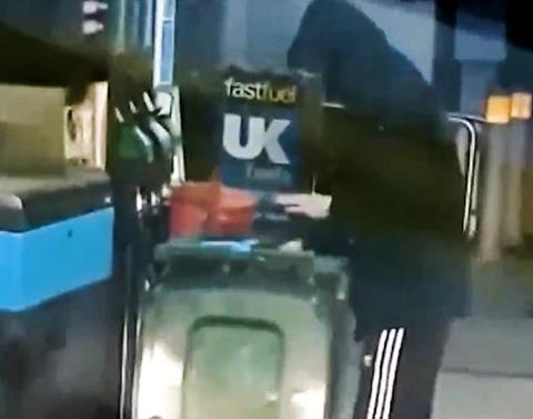 CCTV using wheelie bin to steal petrol