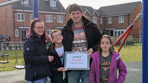 Mathew James Essar Production Team Leader presented the donation on behalf of the Company with wife Vicky son Dylan and daughter Megan