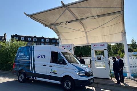 SSE team refuelling the First Hydrogen vehicle at the BOC Kittybrewster fuel station in Aberdeen