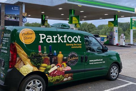 FT retailer Parkfoot Garage online shopping van on forecourt