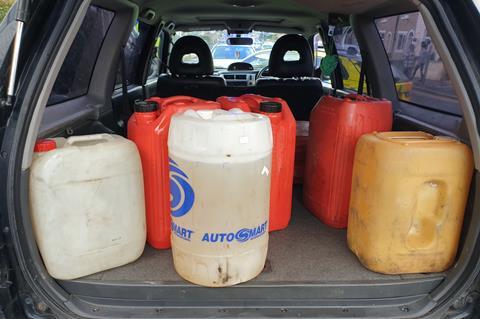 fuel cannisters in car