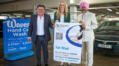 Franchisee Akbar Mirza, CEO of Waves Joanna Graham and Councillor Balvinder Bains